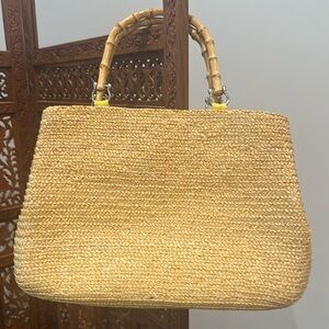 Straw bag with wooden handles